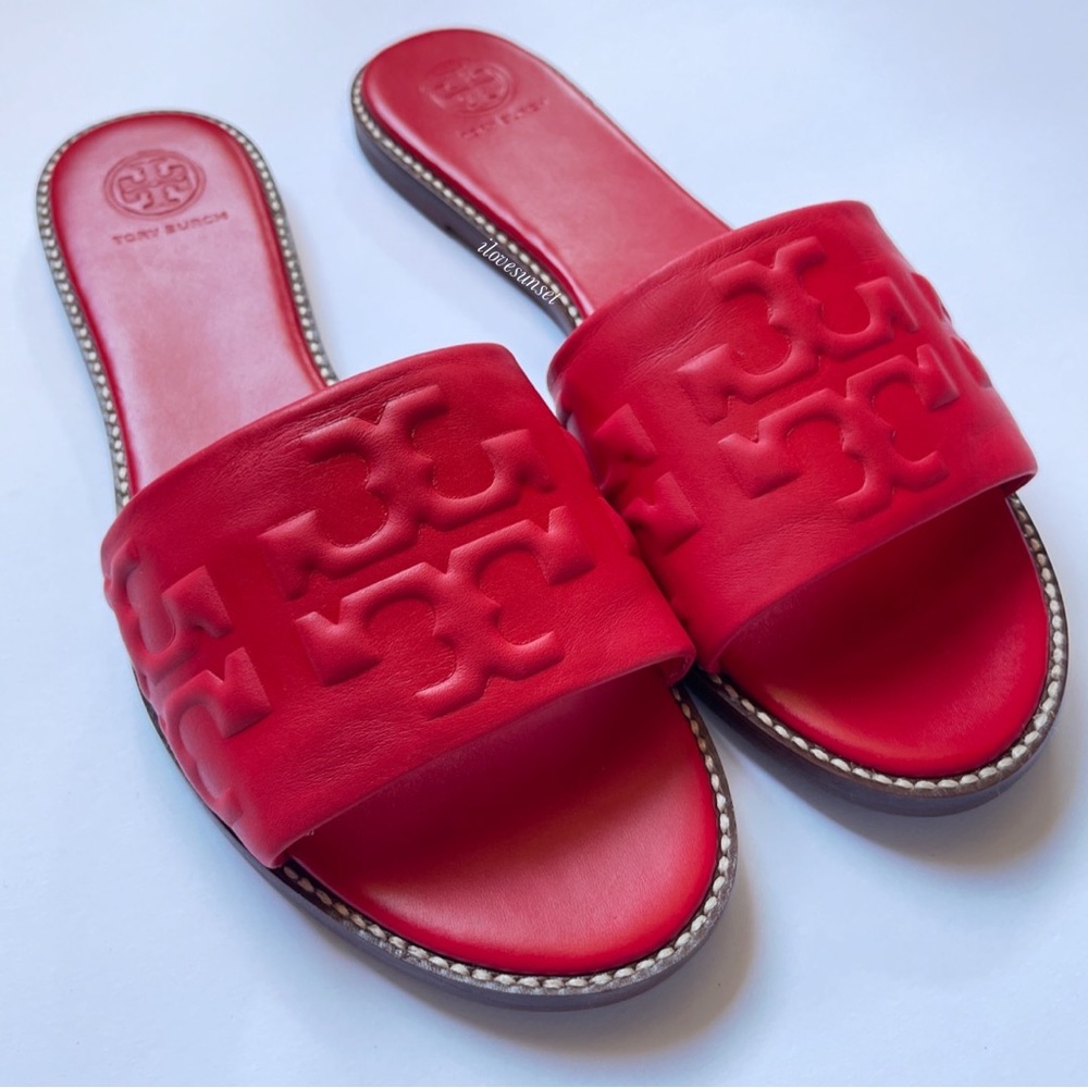 {Tory Burch} Bearberry Everly High Frequency Slide Flat Sandals - Size 9 - Picture 3 of 7